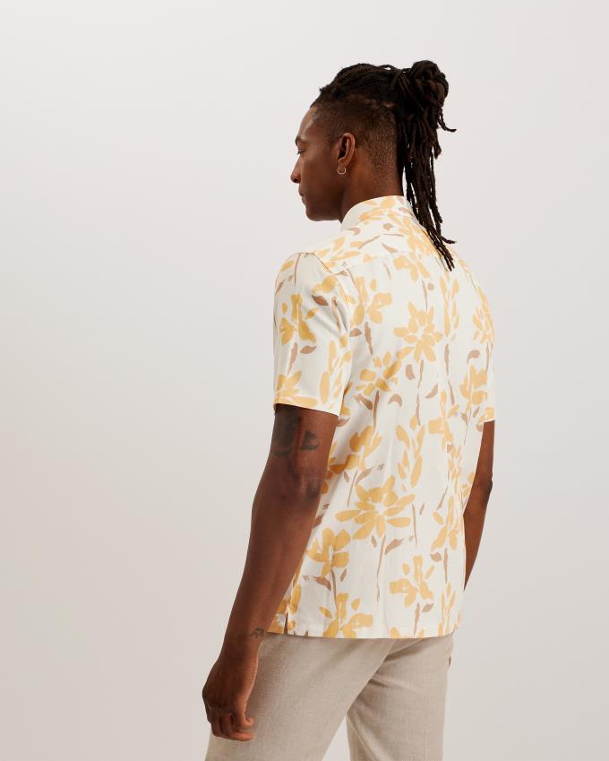 Chemises Ted Baker Short Sleeve Floral Print Jaune Homme | BSS-44354001